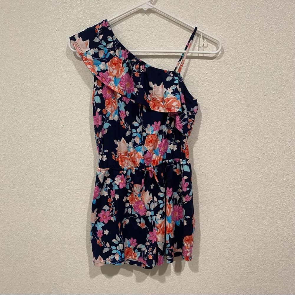 Kids Paper Doll Girls Black Pink Floral One Shoulder Romper Dress Size 14